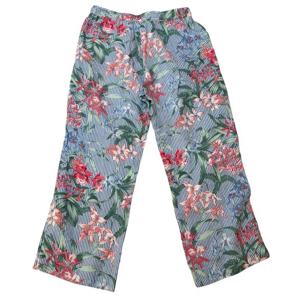Tommy Bahama Orchid Isle Stripe Linen Easy Pants Tropical Floral Blue Size Small - Picture 9 of 10